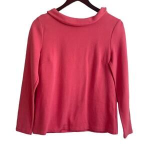 Talbots Women Back Button Top MP Coral Rounded Fold Collar Ribbed Texture Preppy